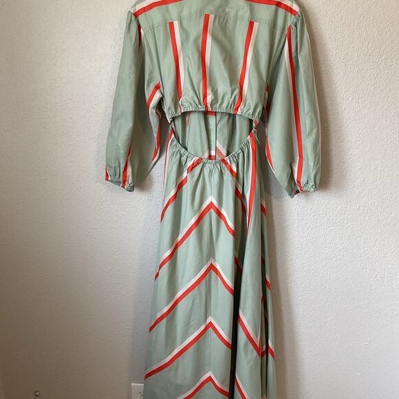 Tanya Taylor Azaria Striped Button-Front Midi Shirt Dress Size 4 Green Orange - Picture 3 of 9